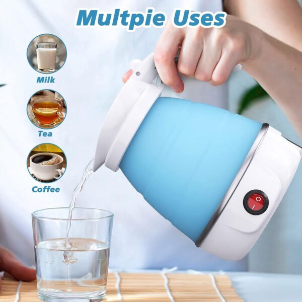 Compact Foldable Electric Kettle for Travel and Camping - Portable Silicone Water Boiler in Blue, Ideal for Tea and Coffee, with Detachable Power Cord for Outdoor Adventures